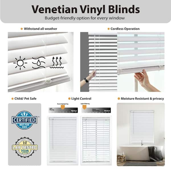 White Cordless Room Darkening Premium Vinyl Blinds with 2 in. Slats - 35 in. W x 72 in. L