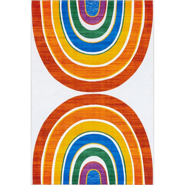 nuLOOM Classic Machine Washable White Multicolor 3 ft. x 5 ft. Doormat Rainbow Print Area Rug
