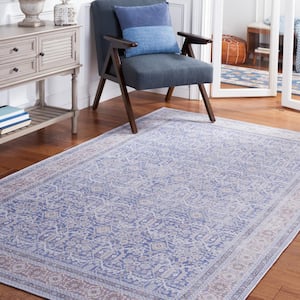 Tuscon Blue/Rust 9 ft. x 12 ft. Machine Washable Border Geometric Area Rug