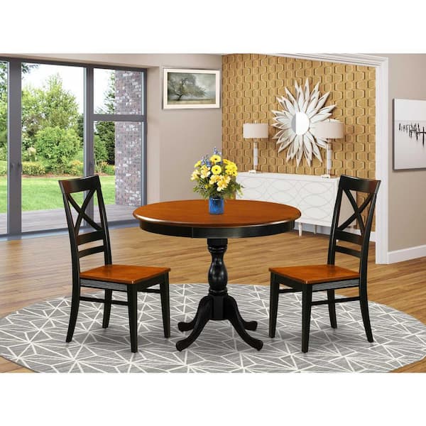 East West Furniture 3-Piece Black and Cherry Finish Solid Wood Top - Dining Room Set - Seats-4