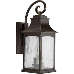 Maison Collection 2-Light Oil Rubbed Bronze Water Seeded Glass Farmhouse Outdoor Medium Wall Lantern Light