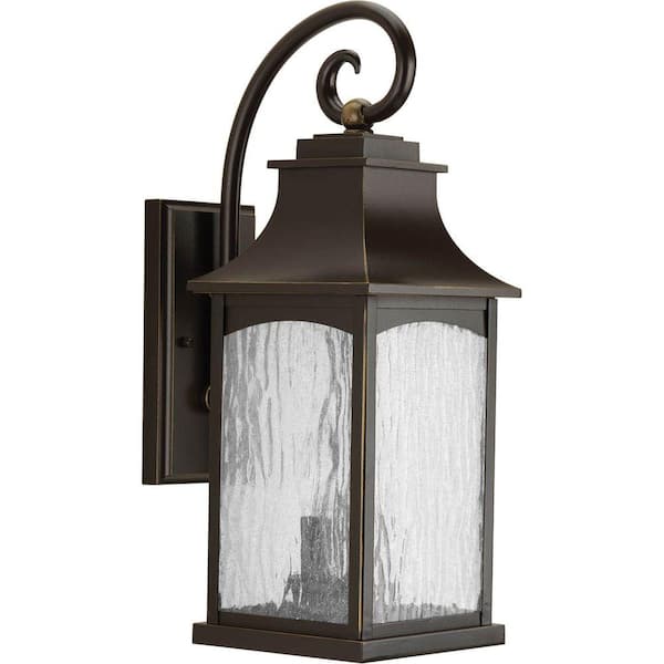 Progress Lighting Maison Collection 2-Light Oil Rubbed Bronze Water Seeded Glass Farmhouse Outdoor Medium Wall Lantern Light