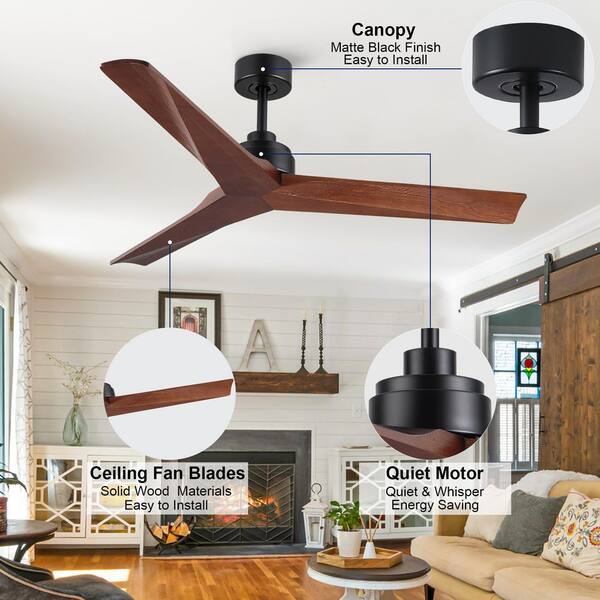 Sevenine TeakAura 52 in. Indoor Matte Black Farmhouse Ceiling Fan