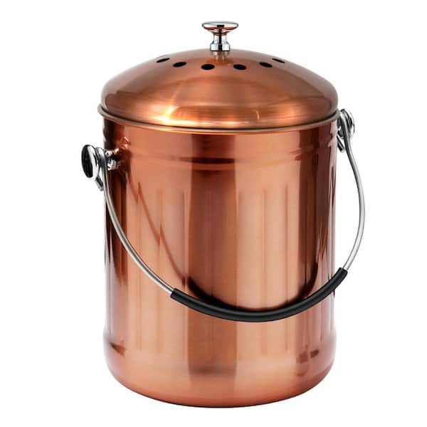 Matte Copper Stainless Steel Compost Bin 1.3 Gal. with Lid Odorless Kitchen Countertop Compost Pail and Charcoal Filters