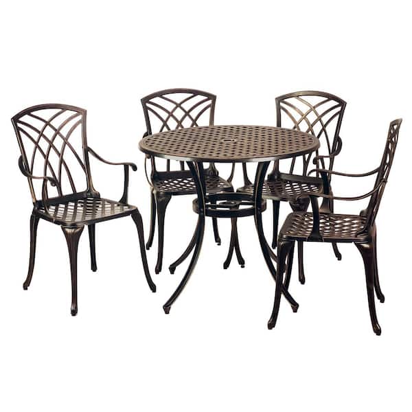 Kinger Home Lily Oil Rubbed Bronze 5-Piece Cast Aluminum Outdoor Patio Dining Table Set with a Lattice Weave Design