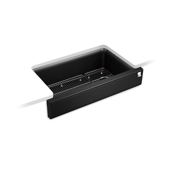 KOHLER Cairn 34 in. Undermount Single Bowl Matte Black Engineered Stone Kitchen Sink