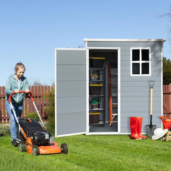 5ft. W x 3ft. D Resin Outdoor Storage Shed Garden Sheds,with Floor and Lockable Door for Backyard, Lawn,Grey(15 sq. ft.)