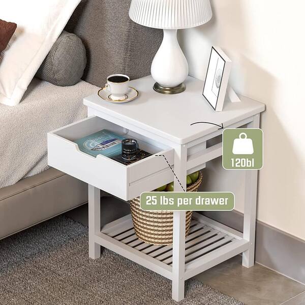 TYCOLIT White Bamboo 1 Drawer Nightstand (Set of 1), 15.75 in. W x 13.78 in. D x 20.20 in. H