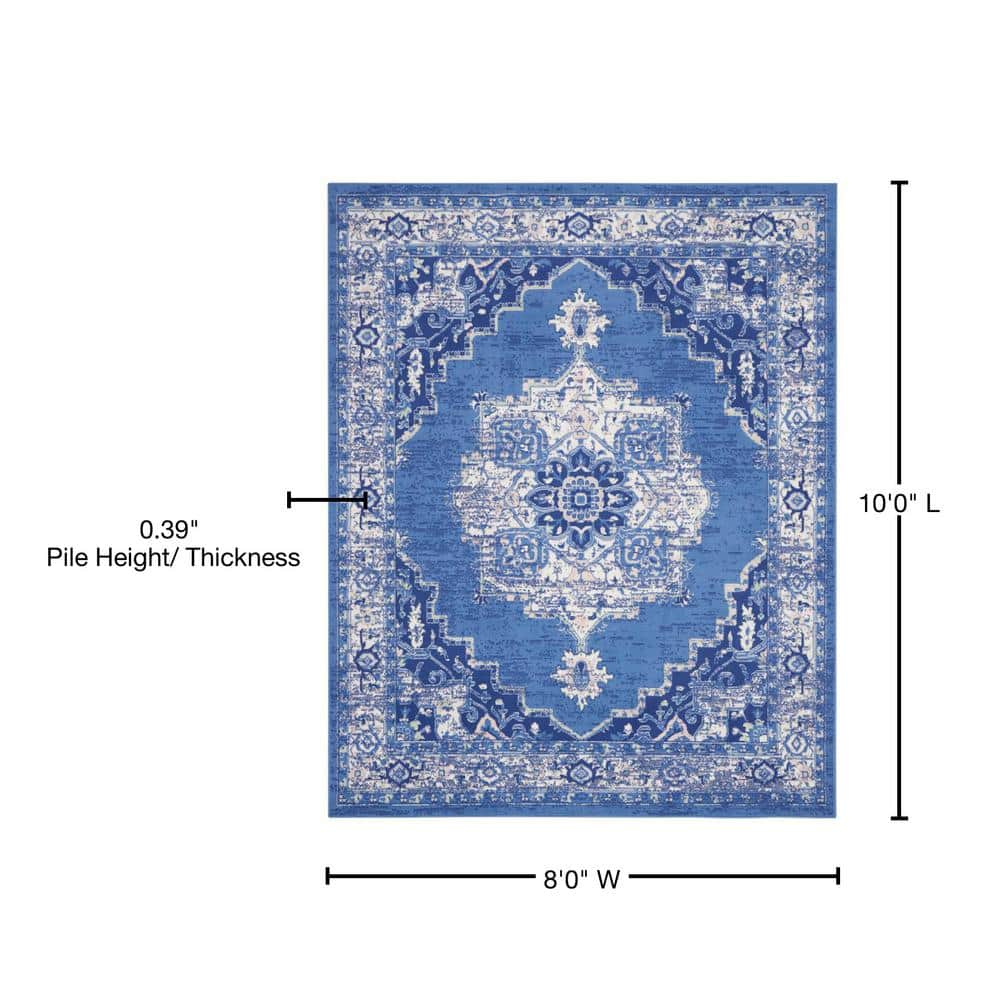 Navy Blue Floral Medallion 8' x 10' Synthetic Area Rug