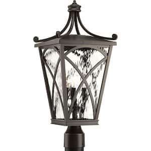 Cadence Collection 3-Light Oil Rubbed Bronze Clear Water Seeded Glass Luxe Outdoor Post Lantern Light