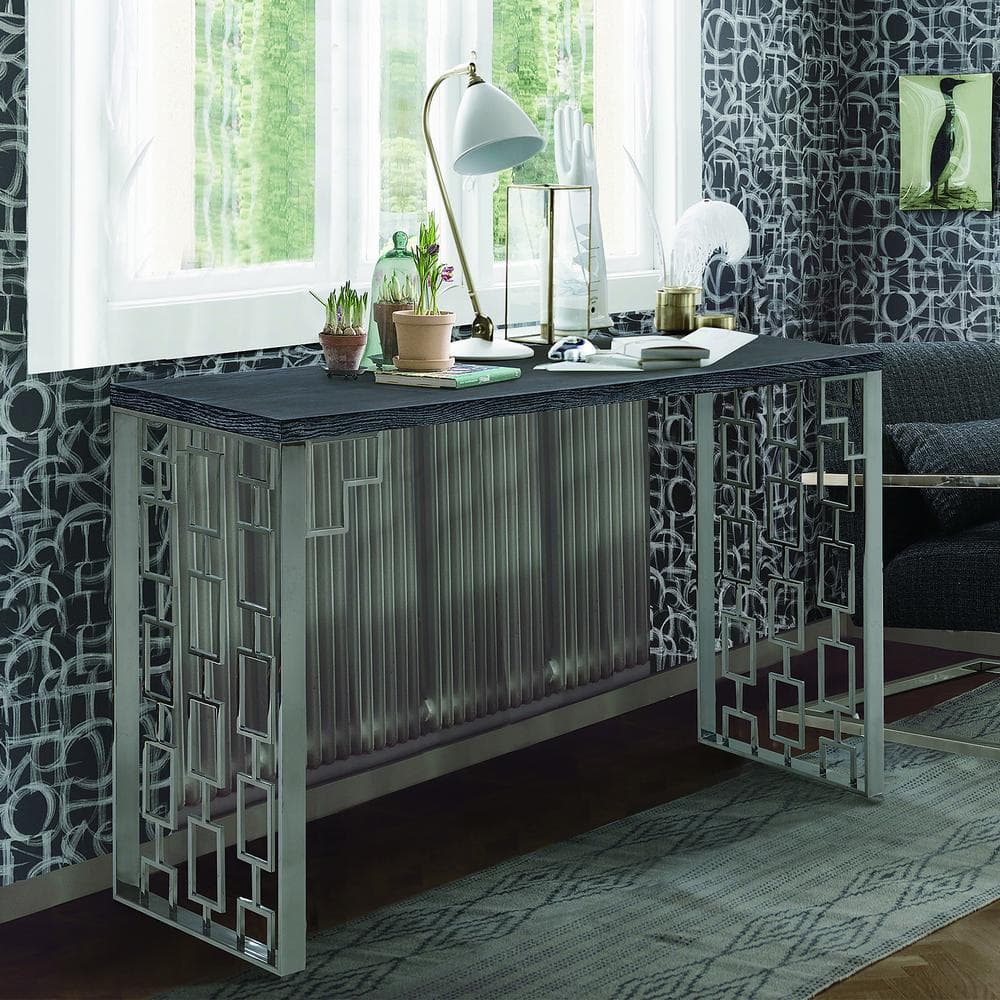 Charcoal Oak and Stainless Steel Rectangular Hallway Table