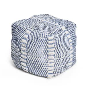Atticus White and Blue Water Resistant Handcrafted Cube Pouf