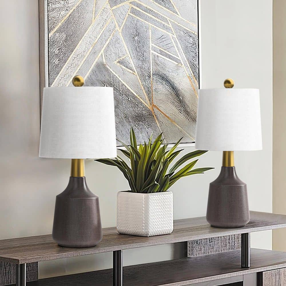 20 in. Gray Vintage Ceramic Bedroom Living Room Bedside Desk Nightstand Table Lamps (Set of 2) price history on PriceWatchPro