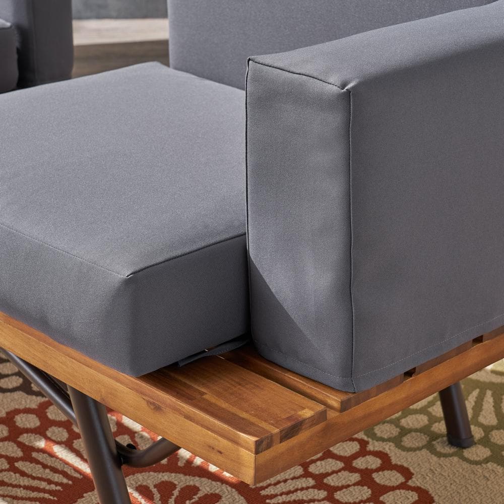 Canoga Teak Finish Wood Outdoor Sofa with Dark Gray Cushions