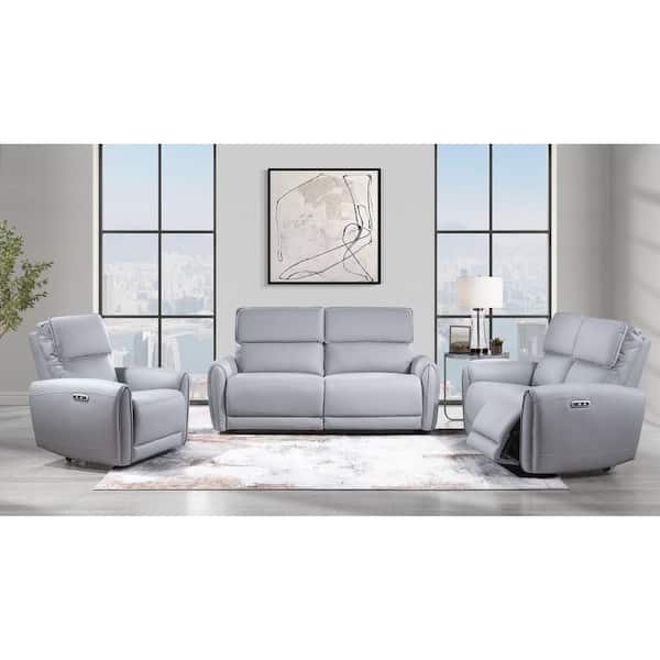Acme Furniture Aura Gray Faux Leather Recliner with Power Motion