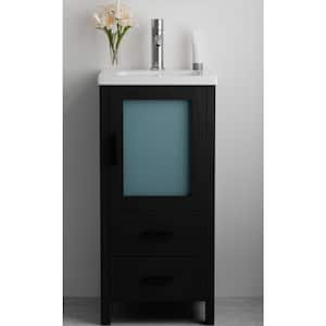 16 in. W x 16 in. D x 33.5 in. H Single Sink Freestanding Bath Vanity in Black with White Ceramic Top