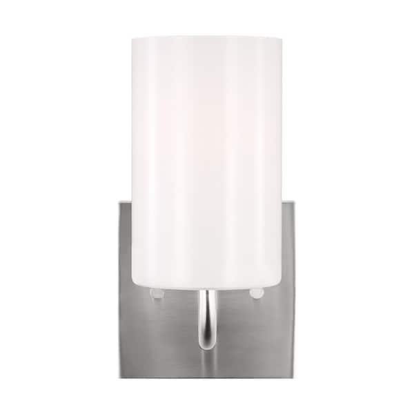 TIELLA Grant Park Small 5 in. 1-Light Brushed Steel Vanity Light with Clear White Glass Shade
