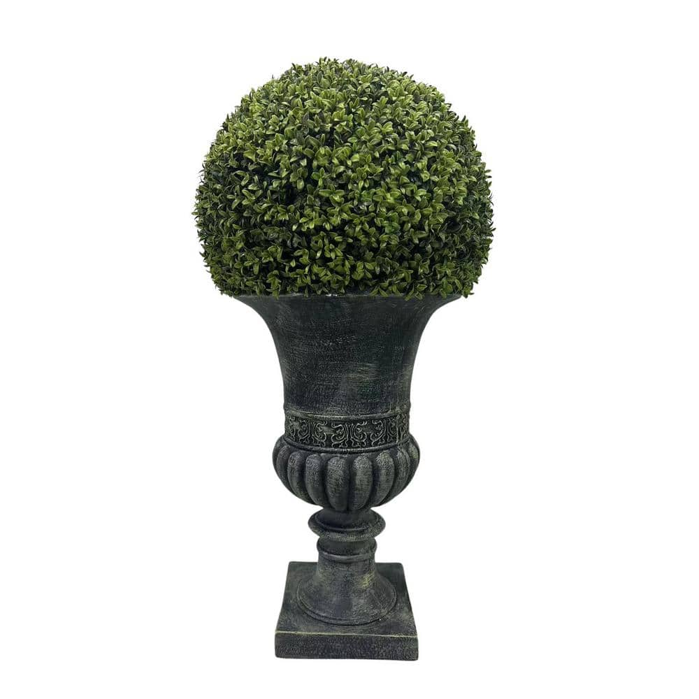 Clihome 32 in. Ball Topiary in Grey Pedestal Pot, Artificial Faux Plant ...