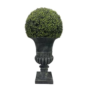 32 in. Ball Topiary in Grey Pedestal Pot, Artificial Faux Plant for indoor and outdoor