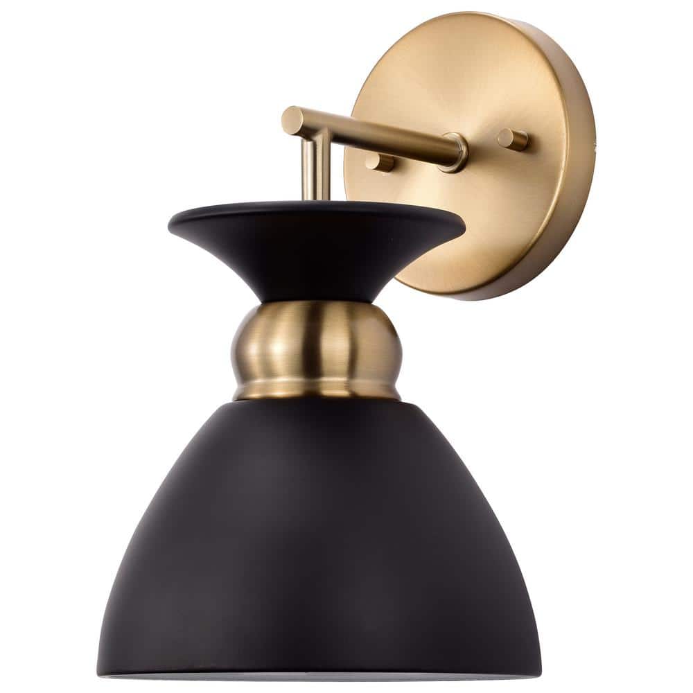 Matte Black and Brass 11" Metal Wall Sconce