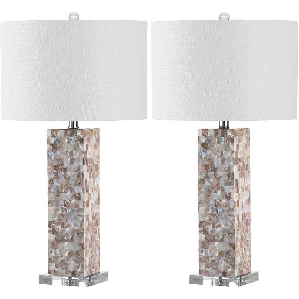 SAFAVIEH Jacoby 28.9 in. Cream Shell Table Lamp with White Shade (Set of 2)  LIT4293A-SET2 - The Home Depot