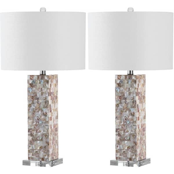 SAFAVIEH Jacoby 28.9 in. Cream Shell Table Lamp with White Shade (Set of 2)