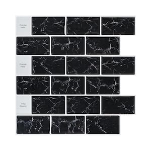 12 in. x 12 in. Backsplash Tile for Kitchen Vinyl Peel and Stick Self Adhesive Stick on Subway Tiles in Black (10-Tiles)