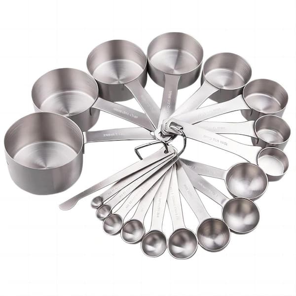 20-Piece Stainless Steel Measuring Cup and Spoon Set with Engraved Metric and US Markings for Kitchen Baking