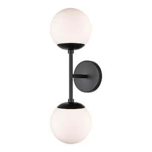 Zeno Globe 2-Light Wall Sconce in Black/White