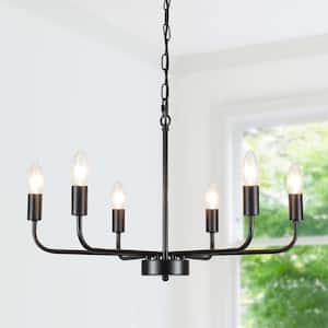 6-Light Black Farmhouse Candle Linear Chandelier for Living Room with no bulbs included