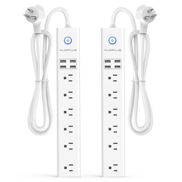 Lukyamzn 6 ft. Extension Cord 6-Outlet Power Strip Surge Protector in White with 4 USB ports and Flat Plug - 2 Pack
