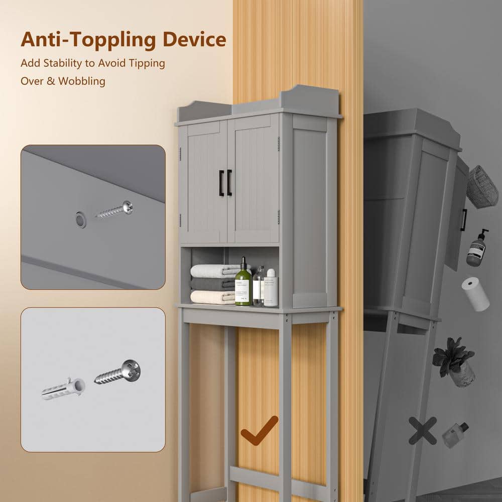 Gray Adjustable Over-the-Toilet Storage Cabinet with Doors