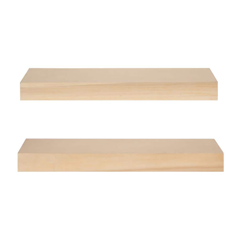 Natural Light Brown Wooden Floating Accent Shelves, Set of 2
