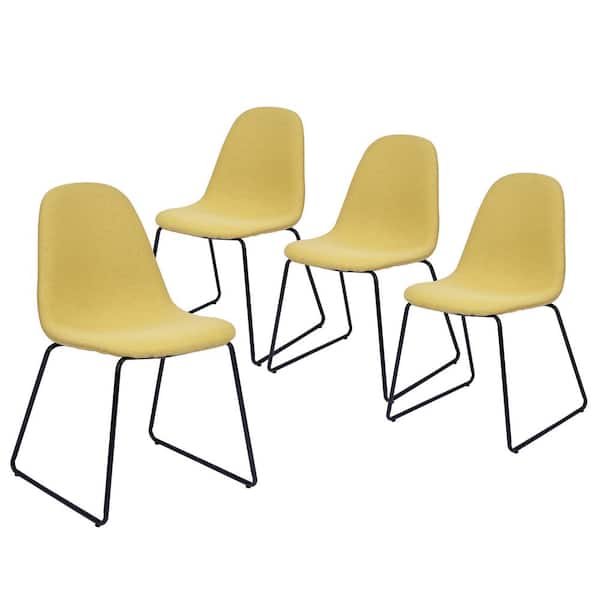 Homy Casa SUVA Fabric Upholstered Modern Kitchen Dining Chair (Set of 4), YELLOW