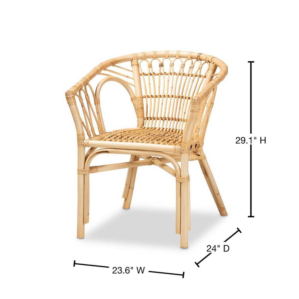 Bohemian Bali Low Slat Rattan and Cane Brown Arm Chair