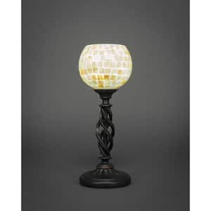 Olympia 15 in. Dark Granite Rechargeable Integrated LED Bedside Table Lamp for Living Room with Glass Shade