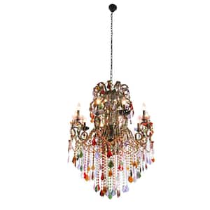 10-Light Multi-Color Crystal Empire Chandelier for Living Room with No Bulbs Included