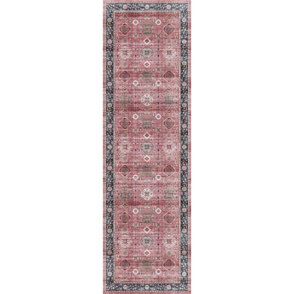 2 ft. x 8 ft. Black Oriental Washable Area Rug