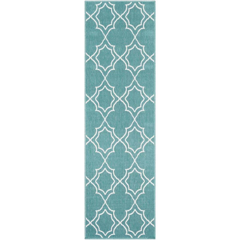 Felix Teal 2 ft. 3 in. x 11 ft. 9 in. Geometric Indoor/Outdoor Runner Rug price history on PriceWatchPro