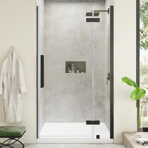 Tampa 38 in. L x 36 in. W x 75 in. H Alcove Shower Kit with Pivot Frameless Shower Door in Black and Shower Pan