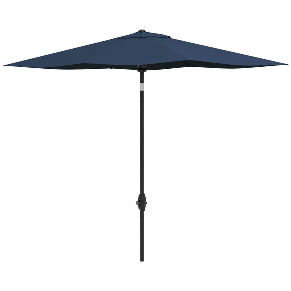 10 ft. x 6.5 ft. Aluminum Market Push-Button Tilt Patio Umbrella in Navy Bl