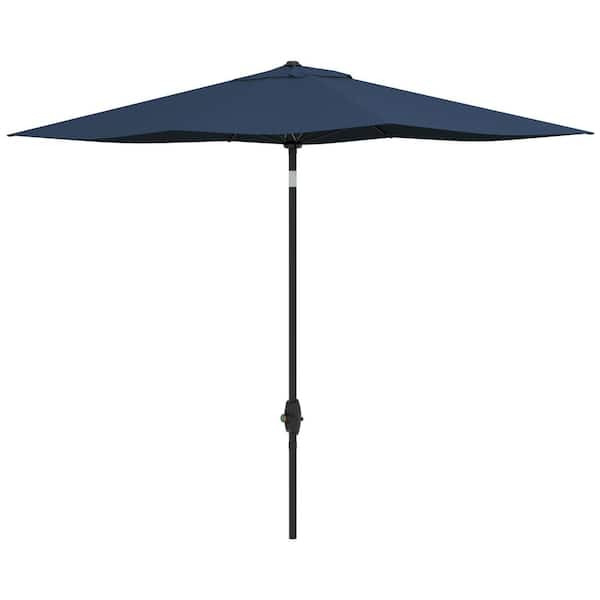 Unbranded 10 ft. x 6.5 ft. Aluminum Market Push-Button Tilt Patio Umbrella in Navy Blue