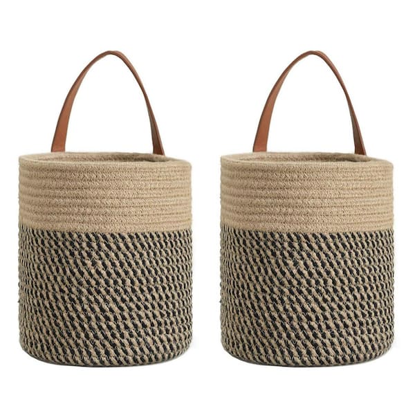 Unbranded Black 7 in. x 11.7 in. Jute Decorative Basket (Set of 2)