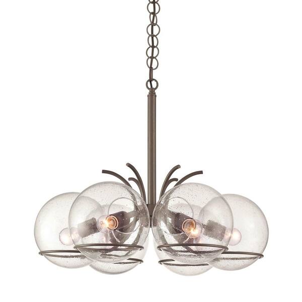 Varaluz Watson 6-Light Metallic Bronze Chandelier with Recycled Clear Seedy Glass