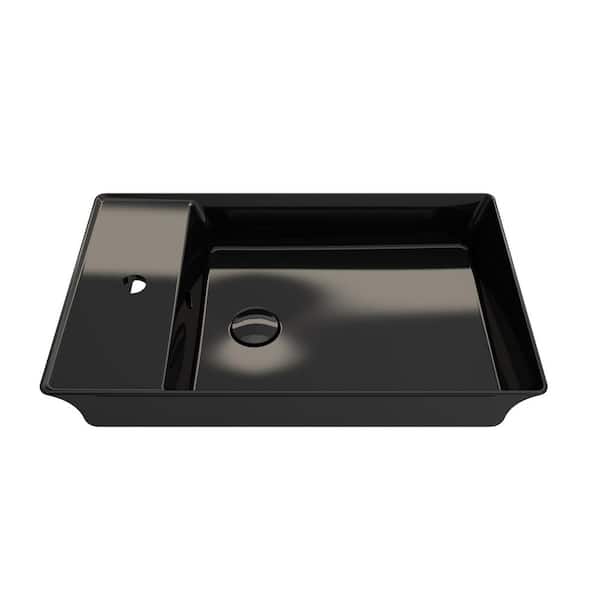 BOCCHI Sottile 23.5 in. Fireclay Rectangular Vessel Sink in Black with 1-Hole Faucet Deck