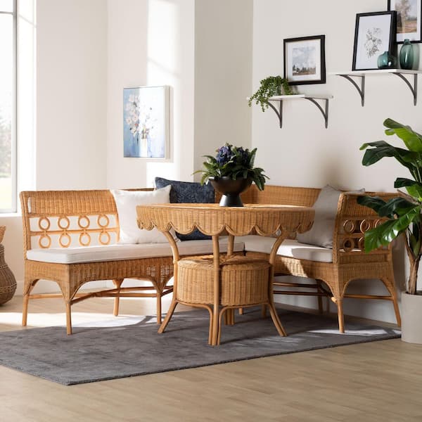 Matilde Light Honey Rattan 3-Piece Dining Nook Set