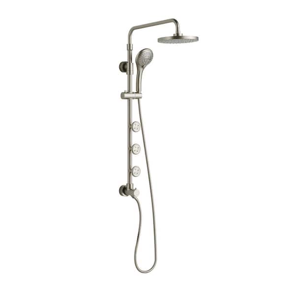 5-Spray Patterns 1.8 GPM 8 in. Wall Mount Dual Shower Heads in Brushed Nickel