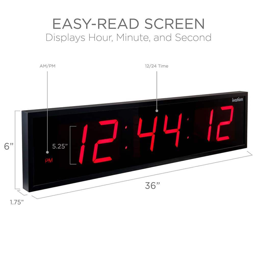 Ivation Oversized 36-Inch Red LED Digital Wall Clock
