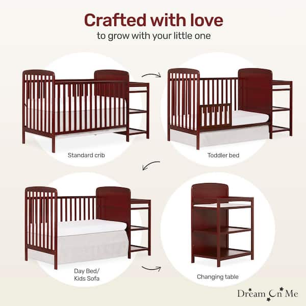 Dream On Me Anna Cherry 4-in-1 Crib and Changing Table Combo