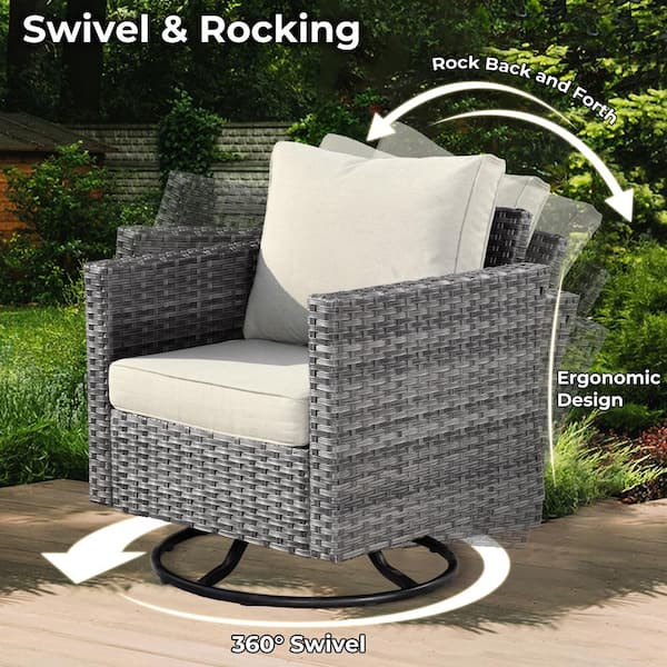 OVIOS Hippish Gray 11-Piece Wicker Patio Fire Pit Table